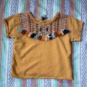 Mustard Yellow Colorful Tassel Anthropologie Chloe Oliver Top Blouse Large EUC